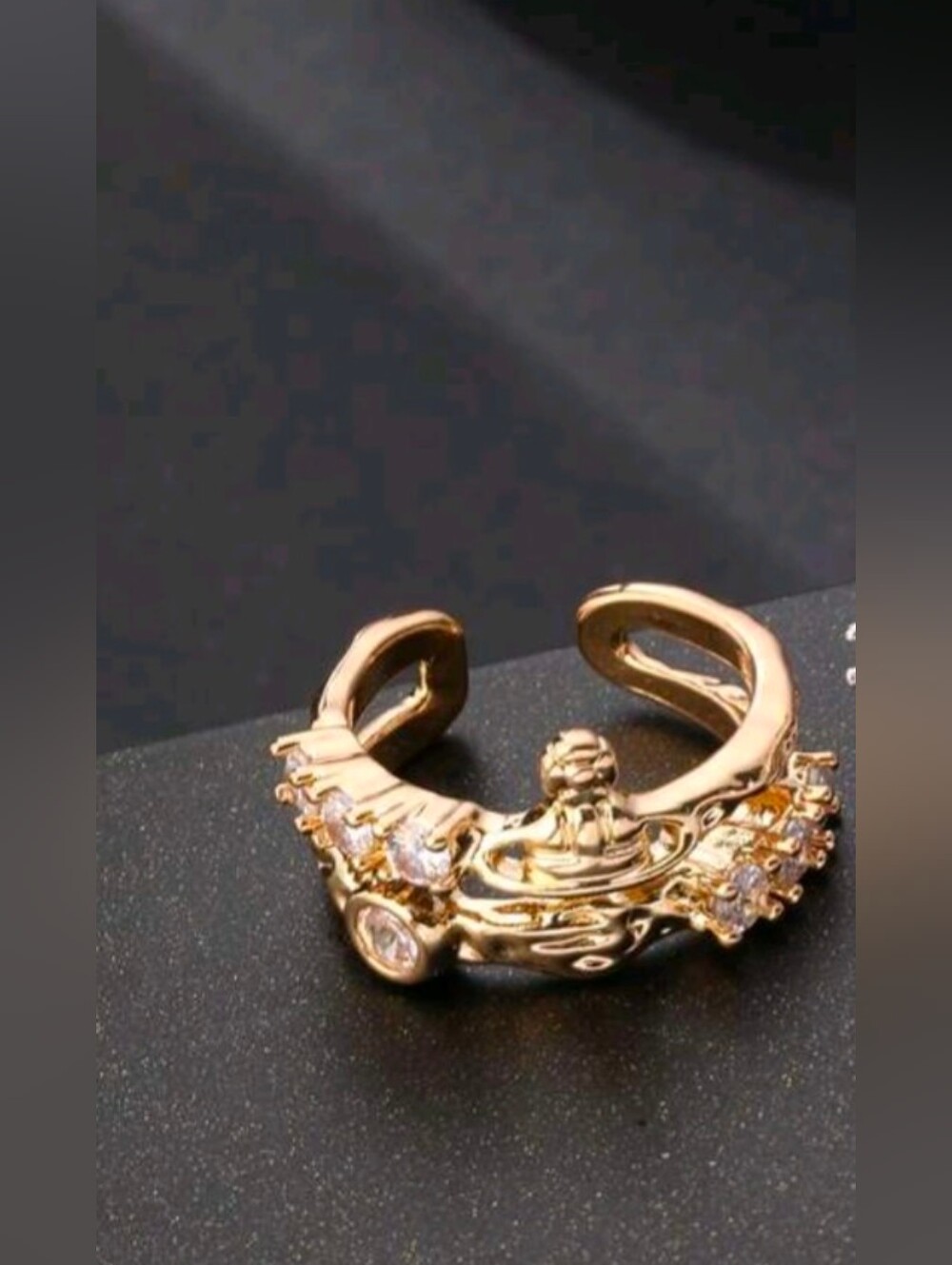 Fashion Unique Gold Crystal Open Band Ring - Picture 3 of 12